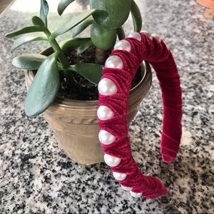 Beautiful Burgundy Velvet Padded Headband with Pearls